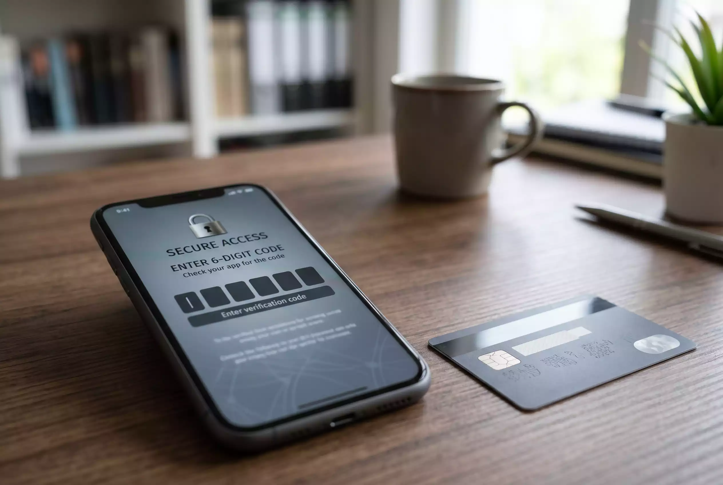 Smartphone mit Zwei-Faktor-Authentifizierung neben einer Visa-Karte für Sportwetten