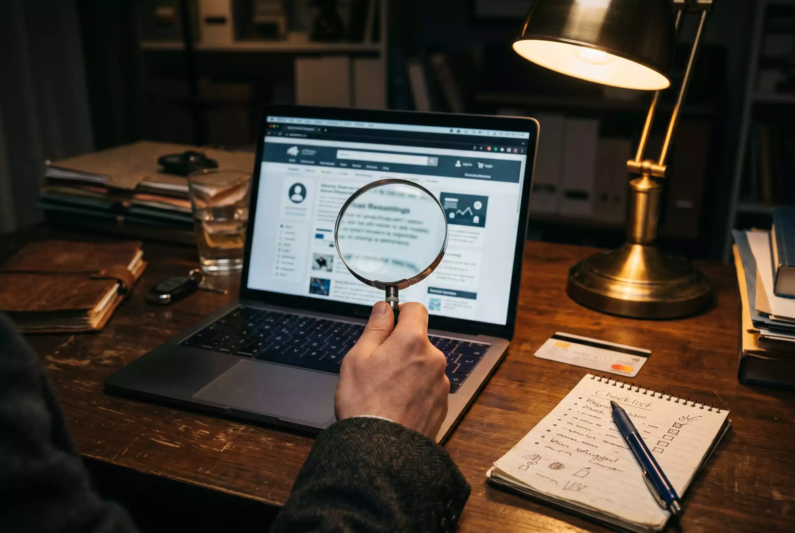 Lupe über einem Laptop-Bildschirm als Symbol für die Prüfung seriöser Wettseiten
